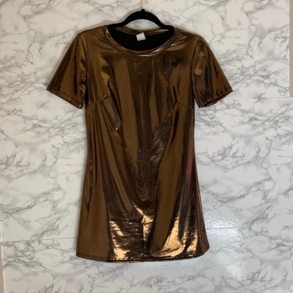 Metallic Gold Mini Dress | Size Small